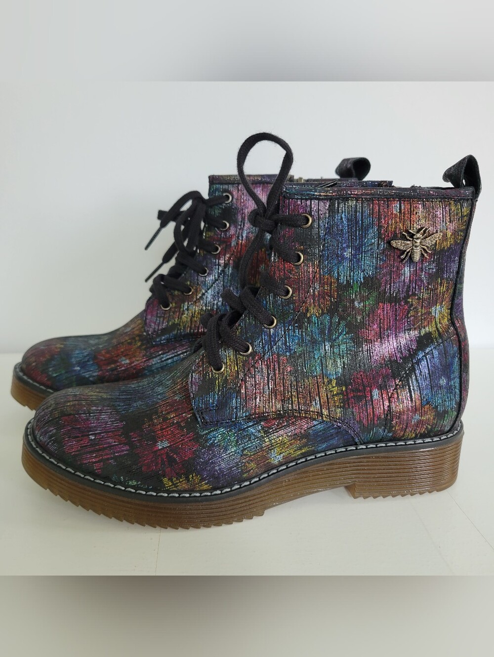 V Italia 732 Floral Combat Boots
